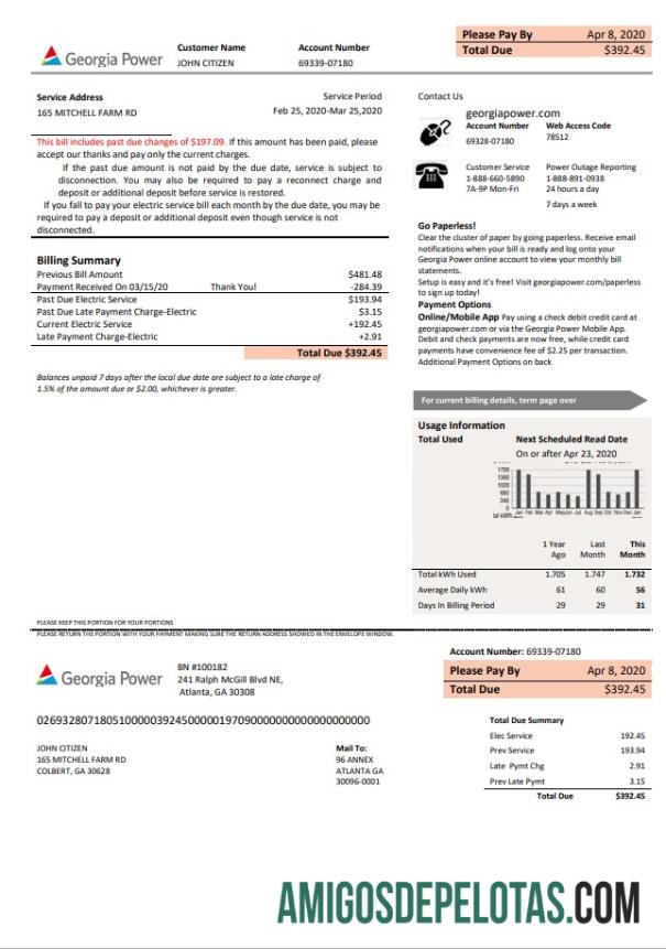 Para baxiar Novo modelo de projeto de lei da USA Georgia Power Utility em formato Word e PDF, totalmente editável